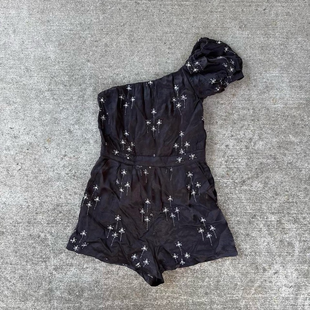 Free People Black bead fairy One-Shoulder romper